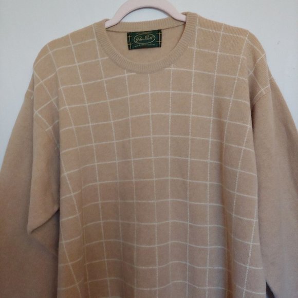 Peter Scott Camel and White Plaid Long Sleeve 100% lambs Wool Large - Picture 2 of 12